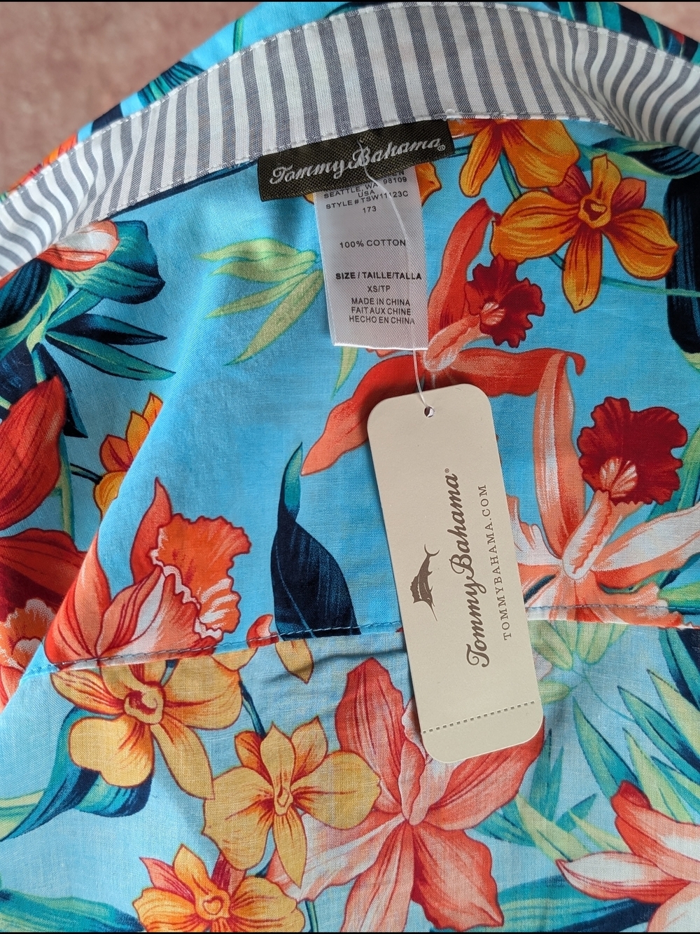 NWT Tommy Bahama Floriana Boyfriend Shirt XS Turquoise Tropical Floral Cotton - Picture 8 of 11